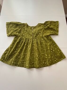 Anthropologie Porridge Short-Sleeve Textured Green Swing Top Size Large